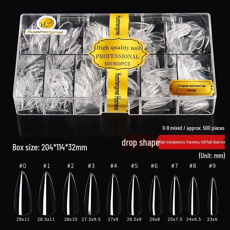 European & American Frosted Long Trapezoid Seamless Abrasive Nail Tips - Full & Single Numbers for Nail Salons