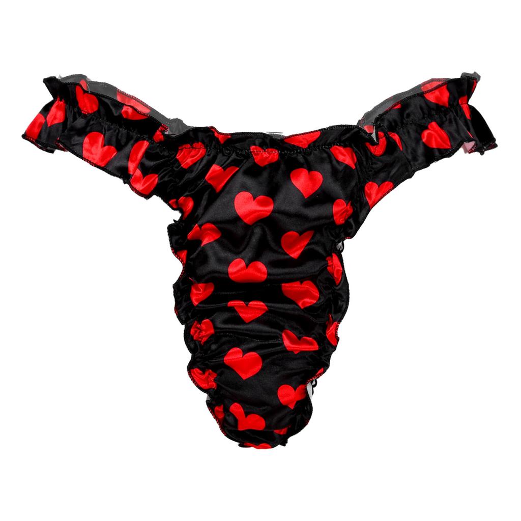 Mens Satin Underwear Sissy Bikini Briefs Thong Ruffle Lace Shiny Panties Underpants