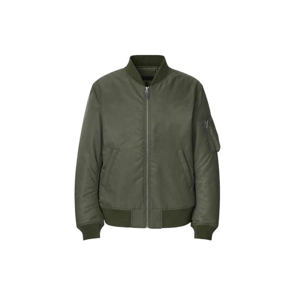 UNIQLO Solid Color Zipper Baseball Collar Pilot Cotton Jacket Unisex jackets Dark-Olive 442143-57