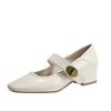 BEIJIANI 1389-1 Women's Chunky Heel Mary Janes, Square Toe, Low-Cut Ankle Strap, Spring/Autumn.