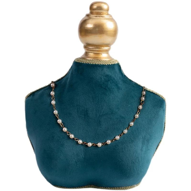 Premium Jewelry Display Stand with Vintage Green Velvet Earring Necklace Holder for Retail Store Counter/Photography Props