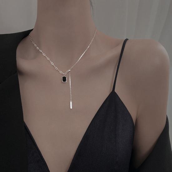 Anhänger Halskette Quadratischer Buchstabe Quaste Schmuck Schwarz Strass Spleißen Schlüsselbein Kette Geburtstagsgeschenke