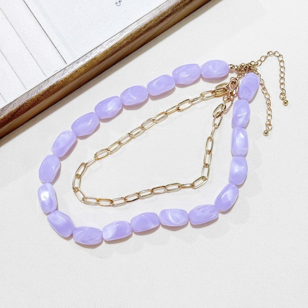 2Pcs/Set Stone Colorful Resin Necklace Bead Clavicle Chain Creative Stone Beads Short Choker  Girls