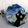 1pc Van Gogh Starry Night Cat Automatic Open 8-Rib Windproof Umbrella, Travel & Commuting, Suitable for All Seasons, Lightweight Portable,058