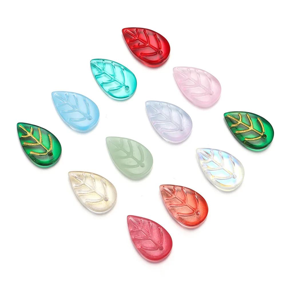 ZW47 10.5x17.5mm Petite Leaf Shape Glass Bead Texture Exquisite Lampwork Spacer Czech Jewelry Handmade Bracelet Trend Material