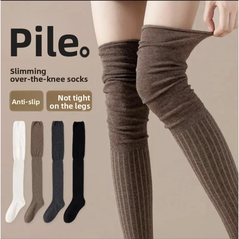 Knee-high Socks, Solid Color for The Calves, Spring and Autumn Color-blocked Women's Long Socks, Autumn Long Tube Versatile Pile Socks, Women's Socks