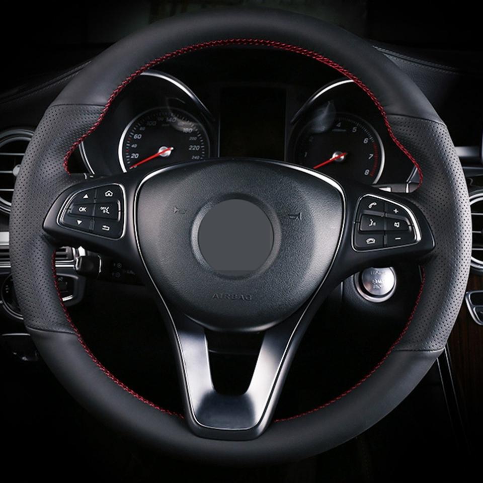 CARDAK DIY Black Leather Car Steering Wheel Cover For Mercedes-Benz C180 C200 W205 C300 B200