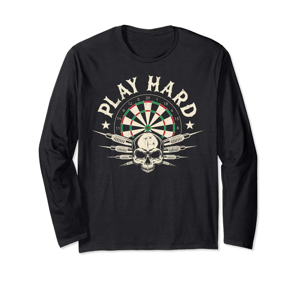 Play Hard Darts Dartboard Dart Board Target Vintage Skull Long Sleeve T-Shirt