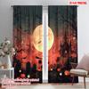 2pcs,2D Plane Printing Curtain Popular Halloween Witch Flying On Broomstick3 Polyester Woven (without Rod) Decorations Outdoor