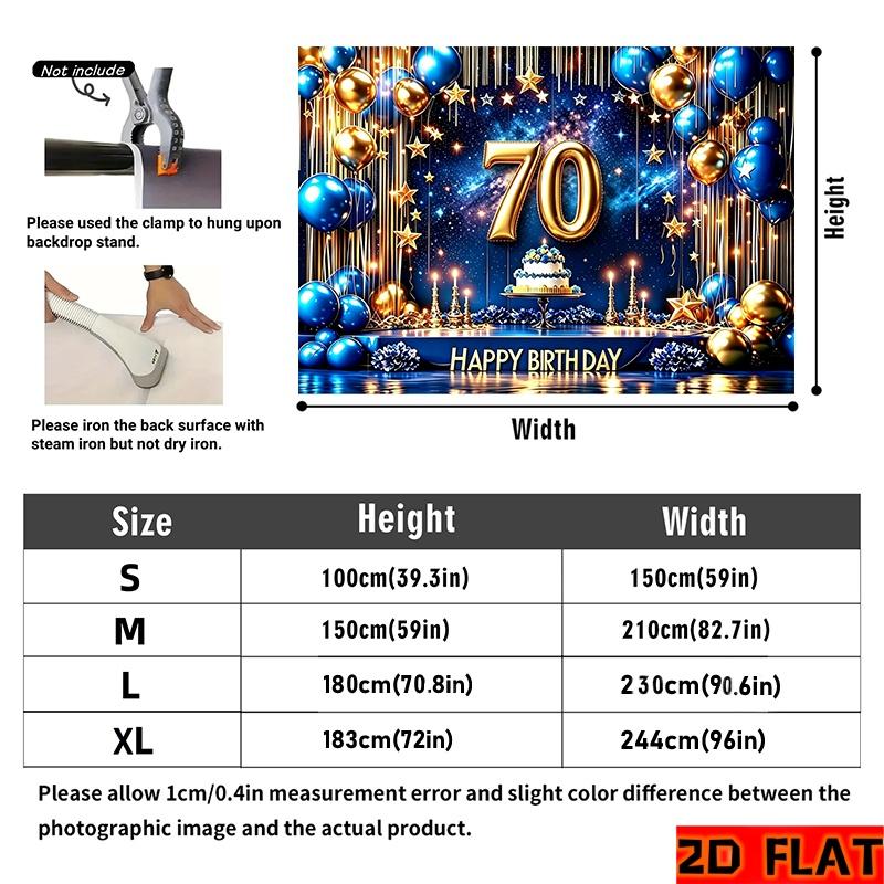 2D Flat 2D Flat - 2D Flat 2D Flat - 2D Flat Banner 1pc 70th Birthday Backdrop Polyester Blue Gold Balloons Stars Cake Photography Backdrop