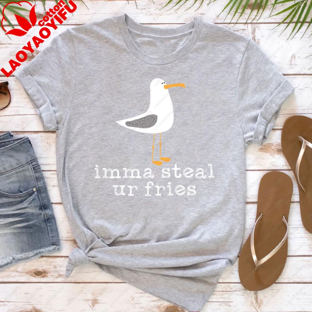 Seagull Print Women TShirt Casual Summer Short Sleeve Cotton Top Fashion Beach Outfit Gift for Her Cute Seagull Print Clothes