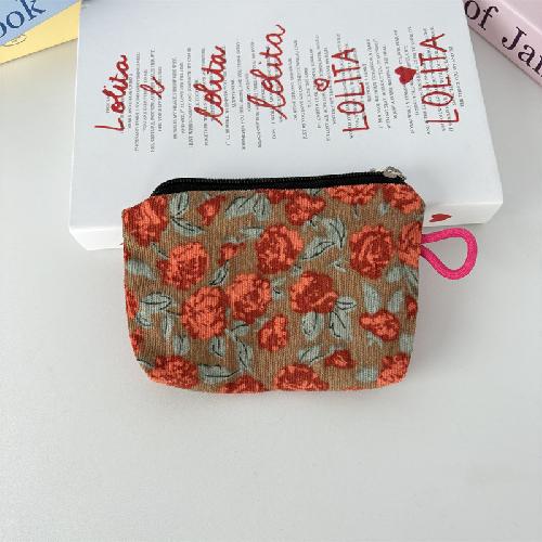 Mini Corduroy Cosmetic Pouch Solid Color with Contrast Zipper Portable Lipstick Makeup Bag Coin Purse for Women