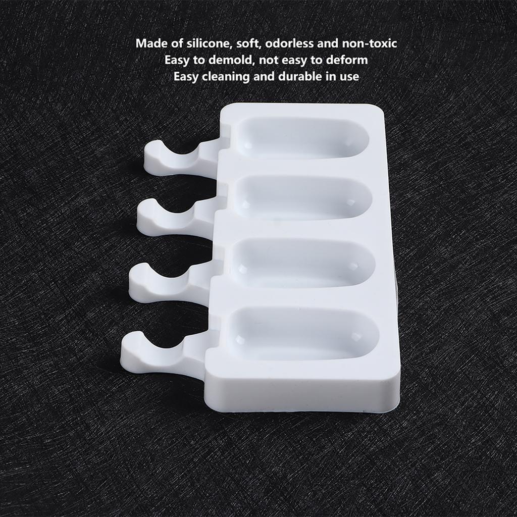 4?Grid Food Grade Silicone Ice Cream Mold Ice Bar Mold Making Tool with Stick for Household DIY