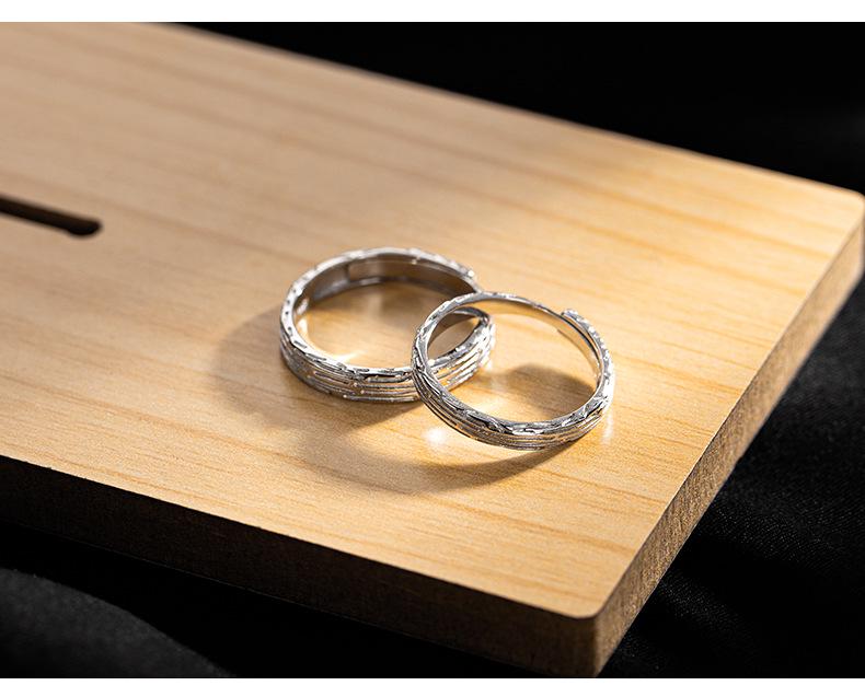 Banyan Tree S925 Silver Textured Open Couple Rings - Ideal Birthday Gift for Girlfriend