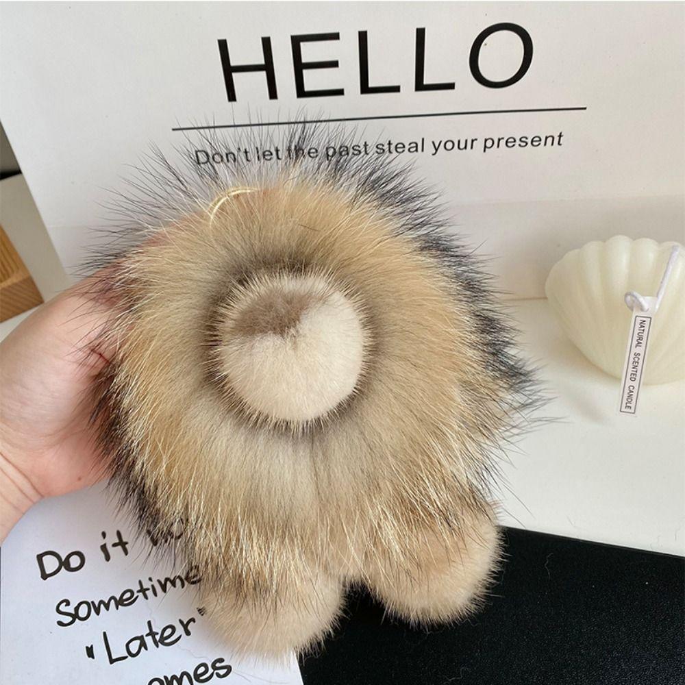 Mink Fur Lion Plush Pendant Long Mane Cute Animal Keychain Kawaii Plush Lion Keychain  Children