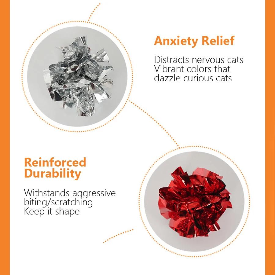 5/10Pcs Crinkle Ball Cat Toys with Crackling Sound & Laser Reflection, Durable Scratch-Resistant Paper Balls for Kittens