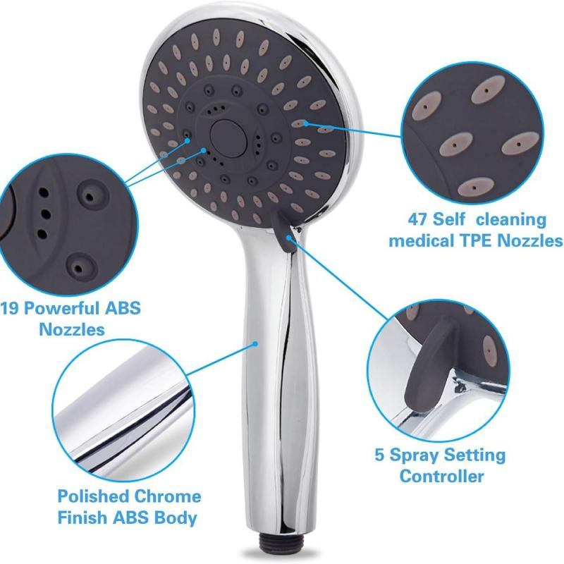 Handheld Shower Head ABS Chrome Plated Modern Minimalist Spray Massage Rainfall Bathroom Spa High Pressure Handheld Shower Head