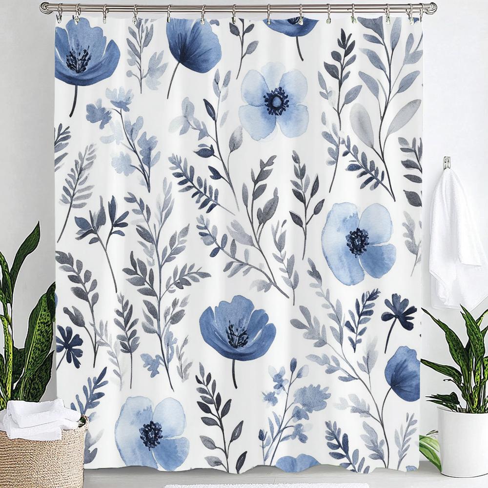 Watercolor Flowers Printed Shower Curtain Bathroom Curtain,Hanging Curtain With 12 Hooks Decoration Machine Washable
