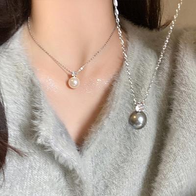 2024 New Fashion Single Gray Pearl Zircon Necklace for Women Simple Personalized Daily Accessory Party  Birthday Gifts