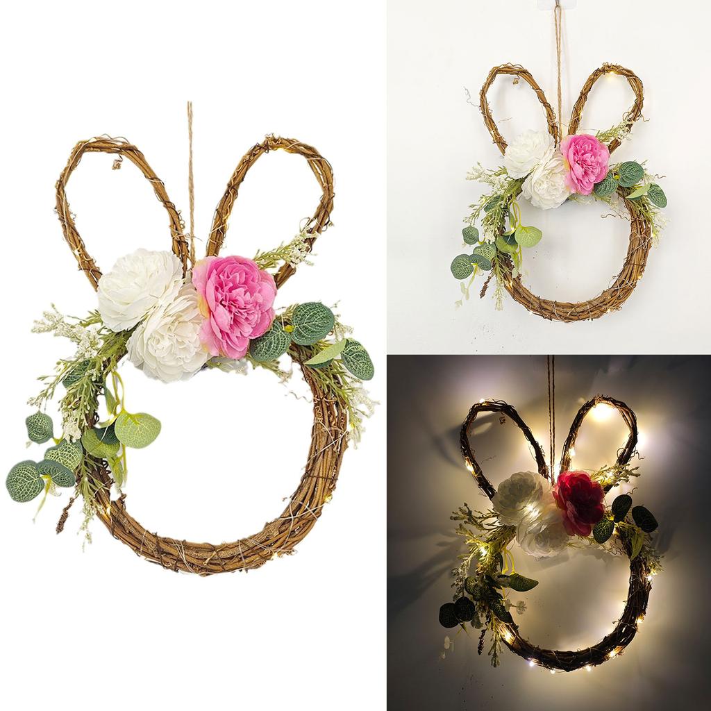 Easter Bunny Vine Hoop Handcrafted Flower Circle Handmade Decoration Spring Door Hangings Rabbit Garlands Accessory