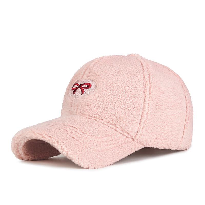 ZHENYUEQI Women s Winter Lamb Wool Baseball Cap with Heart Bow Adjustable