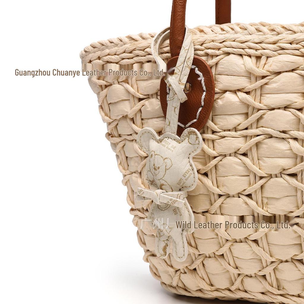 Schlüsselanhänger aus PU-Leder im koreanischen Stil mit 3D-Teddybär - Stilvoller Taschenanhänger