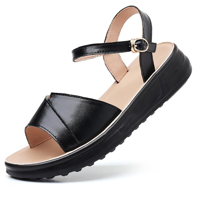 ~~ First layer cowhide mother sandals summer new leather women's shoes non-slip medium and old comfortable leap month shoes
