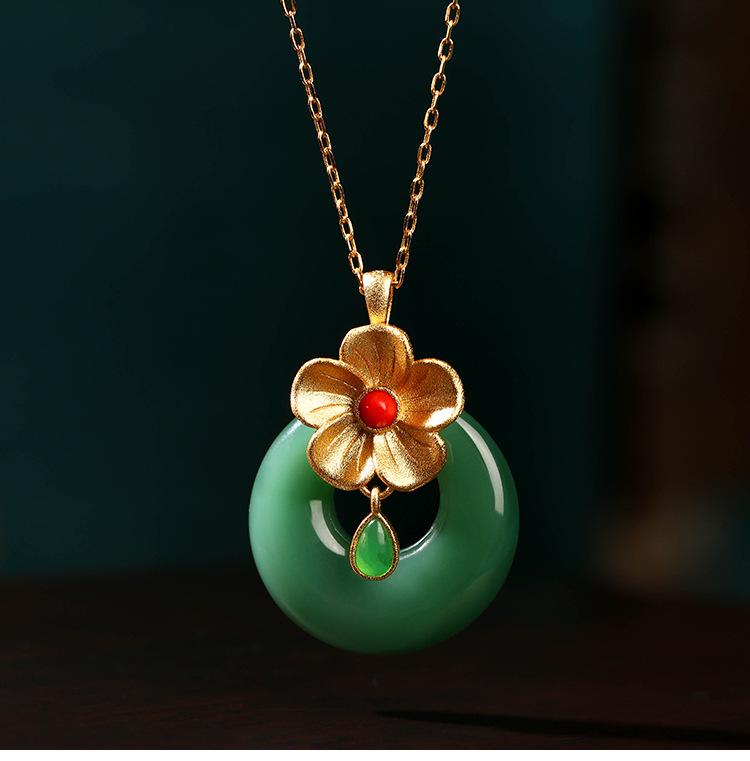 

Гуочао Позолоченное медное ожерелье на ключицу с имитацией нефрита Хэтянь, ретро-дизайн Electroplated 24K Gold