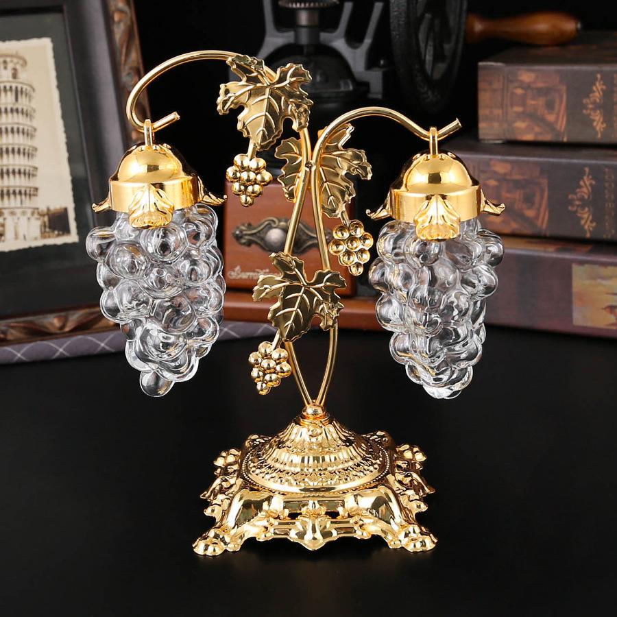 Luxury Vintage European Grape Shaped Glass Sugar Jar Set Metal Vine Stand Decorative Candy Condiment Box Kitchen Table Decor Gift