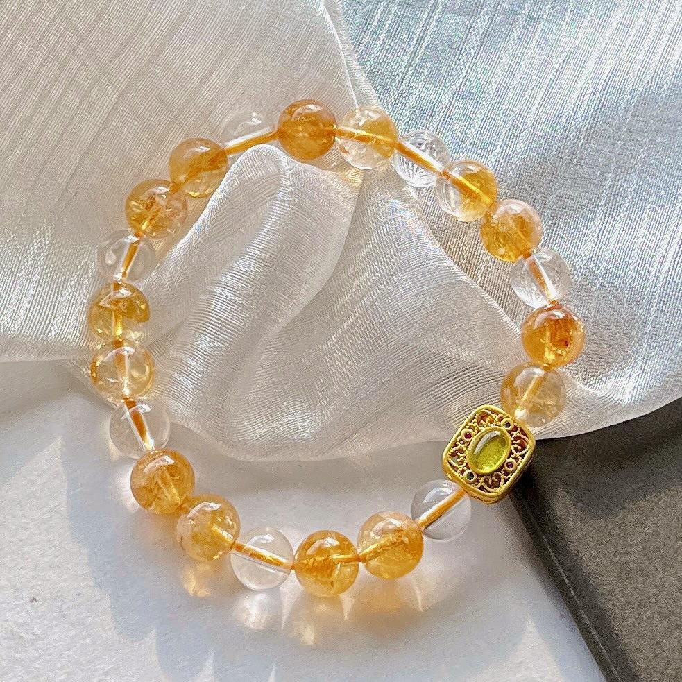 8Mm Autumn And Winter Merad Natural Citrine White Crystal Bracelet Bracelet