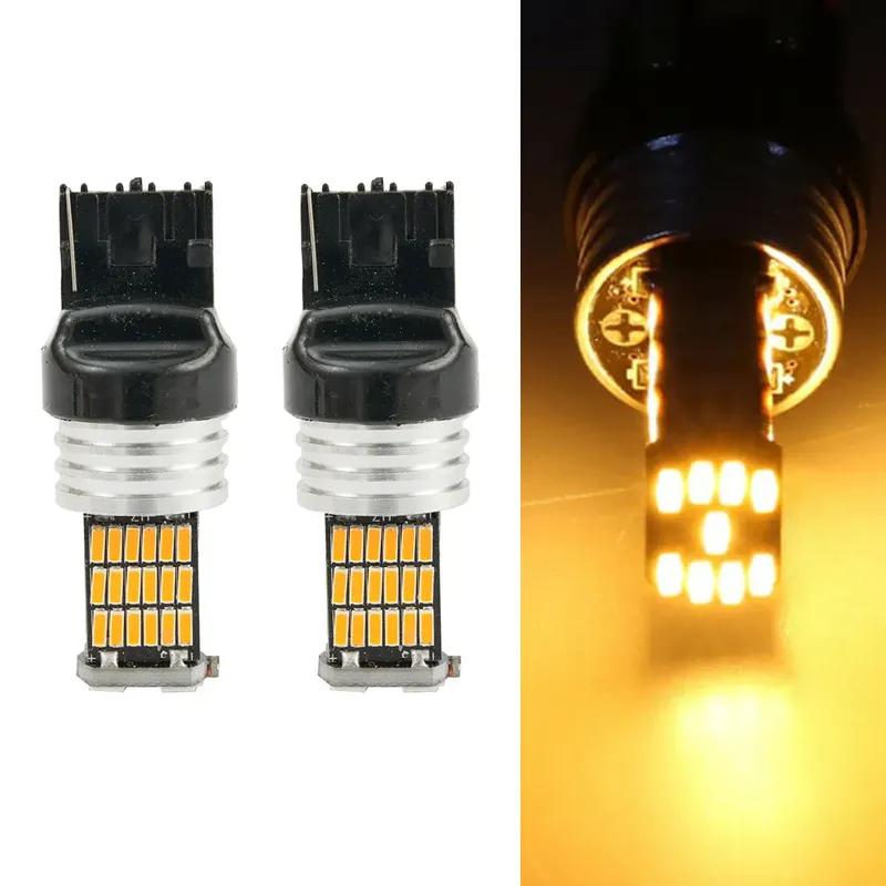2 Pieces W21W T20 WY21W 7440 9V-18V Canbus Amber Car 45SMD LED Turn Signal Light Bulbs Taillight Brake Stop Lamp