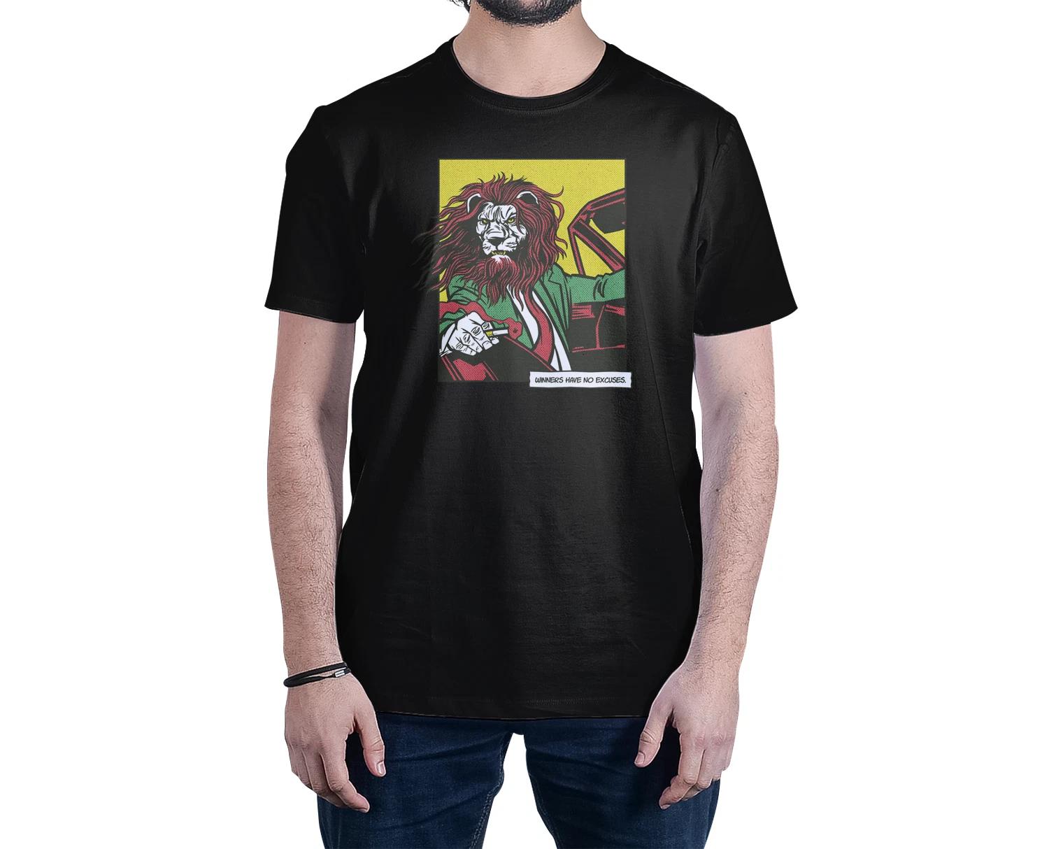 Winners Have No Excuses Lion Driving Comics Graphic Art Novelty Tee Funny Tee M
