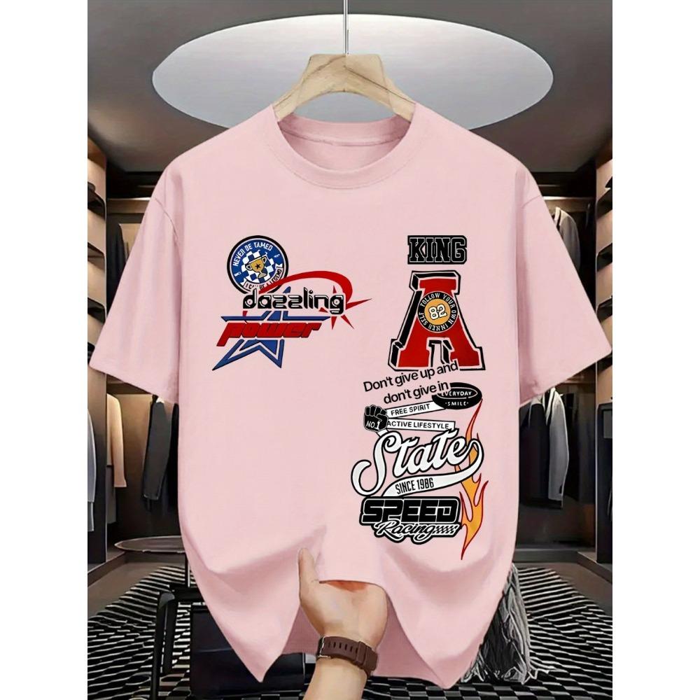 European and American Men's Summer Fashion Letter Graffiti Print Comfortable and Breathable Round Neck T-shirt Outdoor Street To