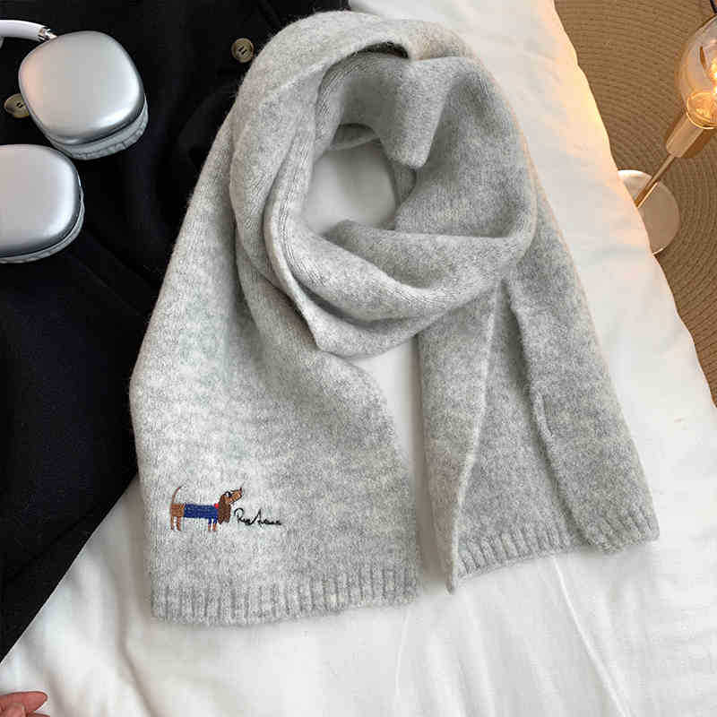 Japanischer Niedlicher Welpe Bestickter Kaschmir Strickschal Damen Saison Warm Studenten Paar Wollschal