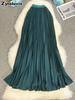 Wavy Edge Pleated Skirt High Waist Slimming Office Wear Versatile Long Dress for Women