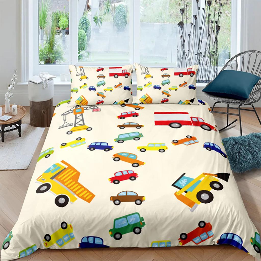 Carton Car Cover Toy Truck Bus Soft Duvet Cover Excavator Children Young Boys Young Girls Gifts Trafic Light Smal Animals Drive Bedrom Decor