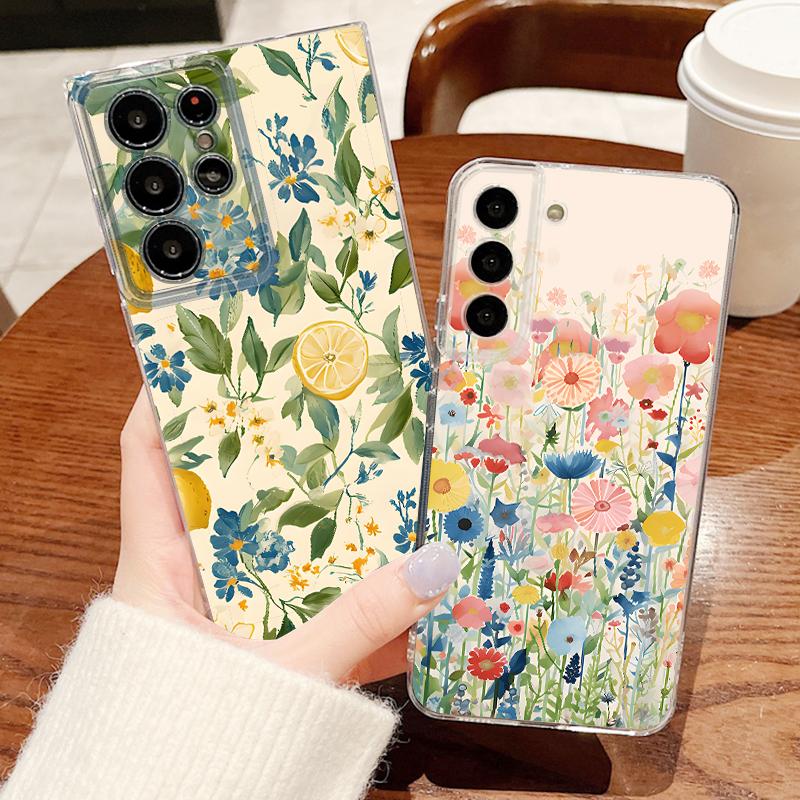 Pastoral Wildflower Case For Samsung Galaxy S26 S25 Ultra S24 S23 S22 Plus S21 FE A54 A55 A16 A26 A36 A56 A17 A27 A37 A57 5G Clear Soft Cover