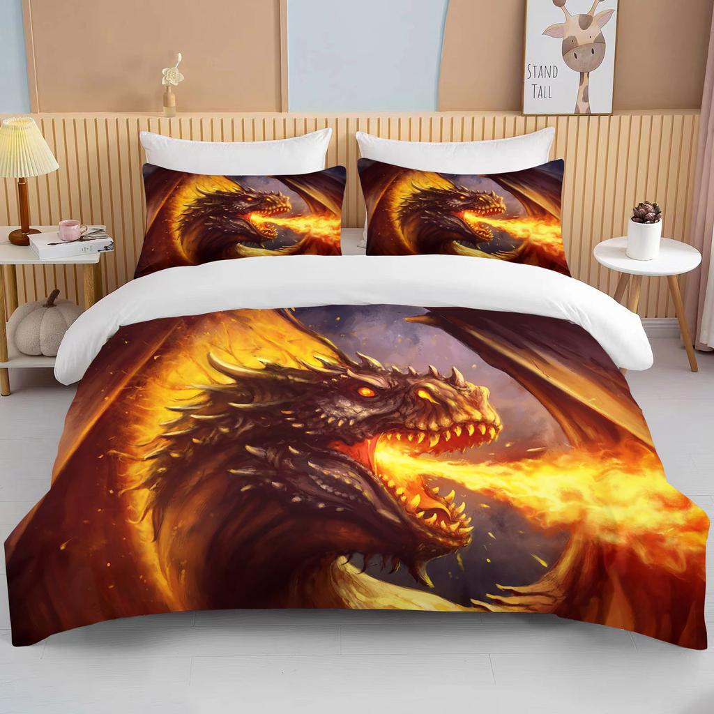 Angry Firedragon Kids Duvet Cover Collection Uk Single Double King Us Twin Full Queen Anime With Bed Linen Bedding Set