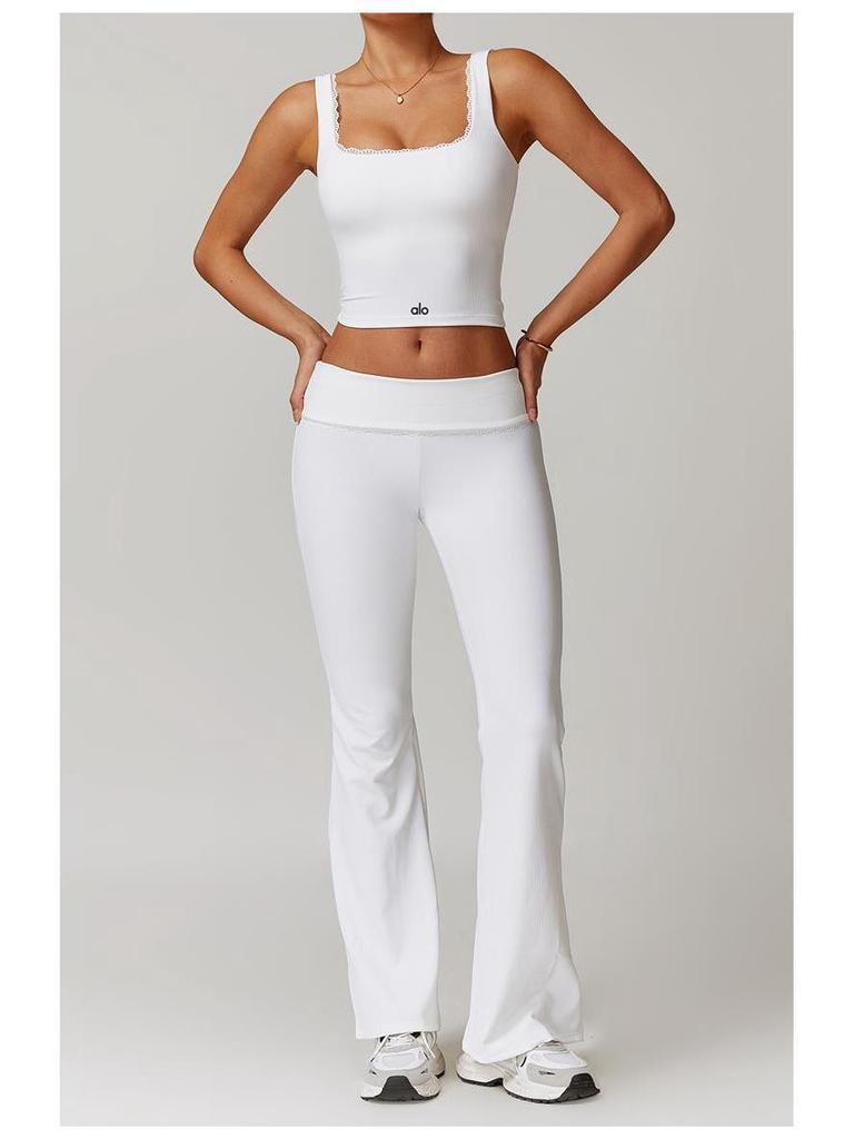 Prada Damen High-Waist Yoga Schlankmachende Weitbeinige Hosen & Spitze Fitness Set