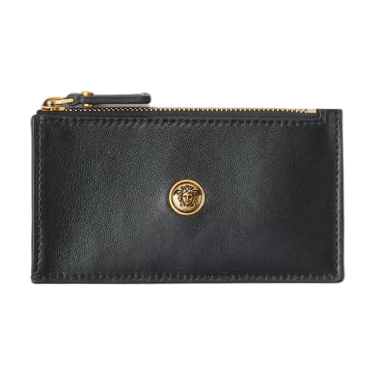 Versace Emblem Metal Medusa Logo Calfskin And Sheepskin Card Holder Women Accessories Black 1024191-1A17449-1B55J