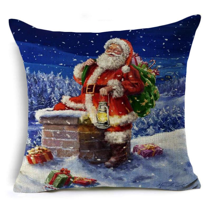Santa Claus Linen Pillowcase Festive Decoration Cushion Pillowcase
