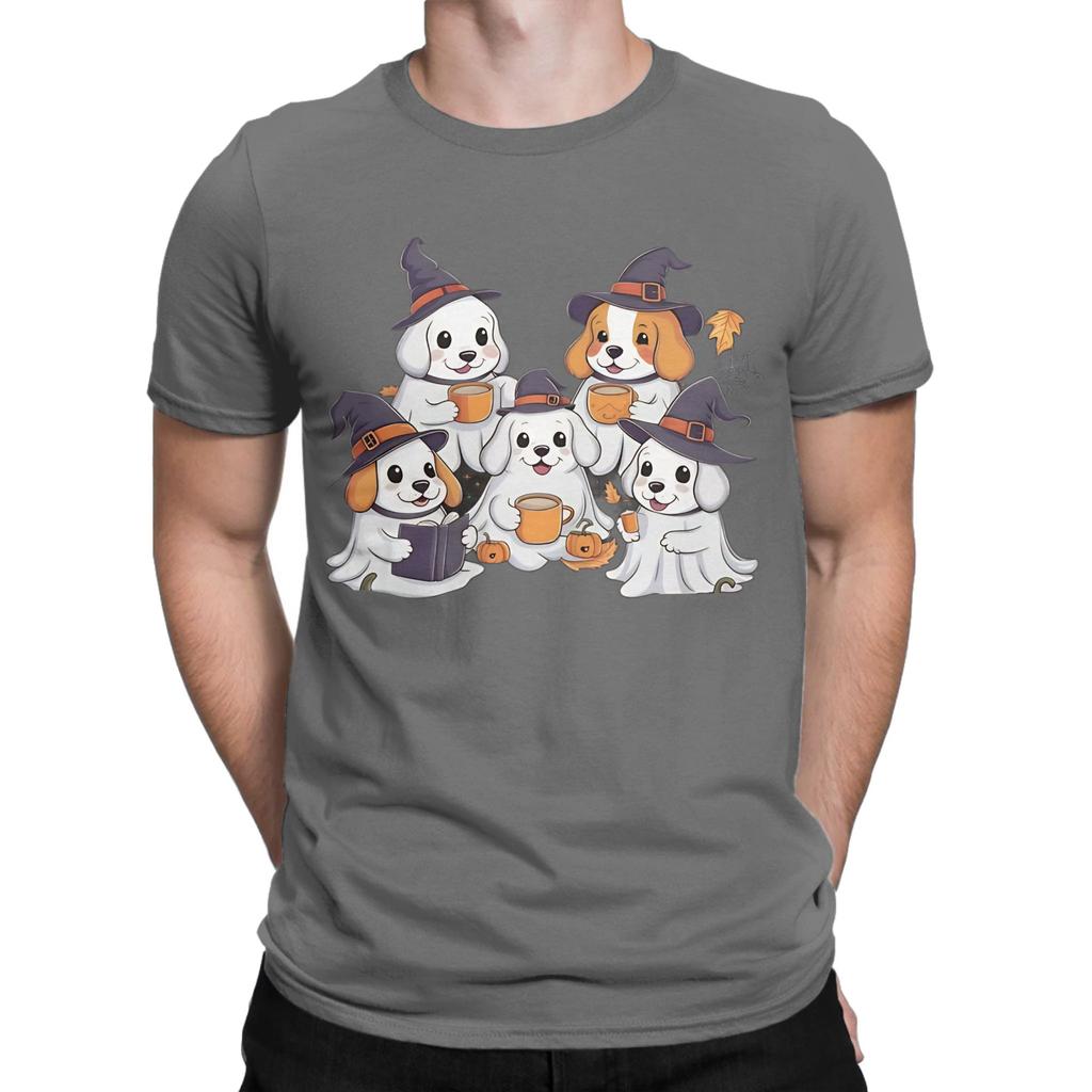 Ghost Dogs Halloween Funny 100 Cotton Tshirt Ghost Coffee Golden Doodle Dog Halloween Tees Tops For Unisex