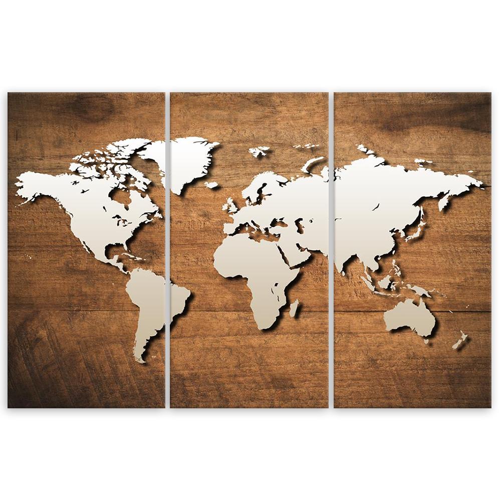 Třídílný obraz na plátně Vintage World Map Brown