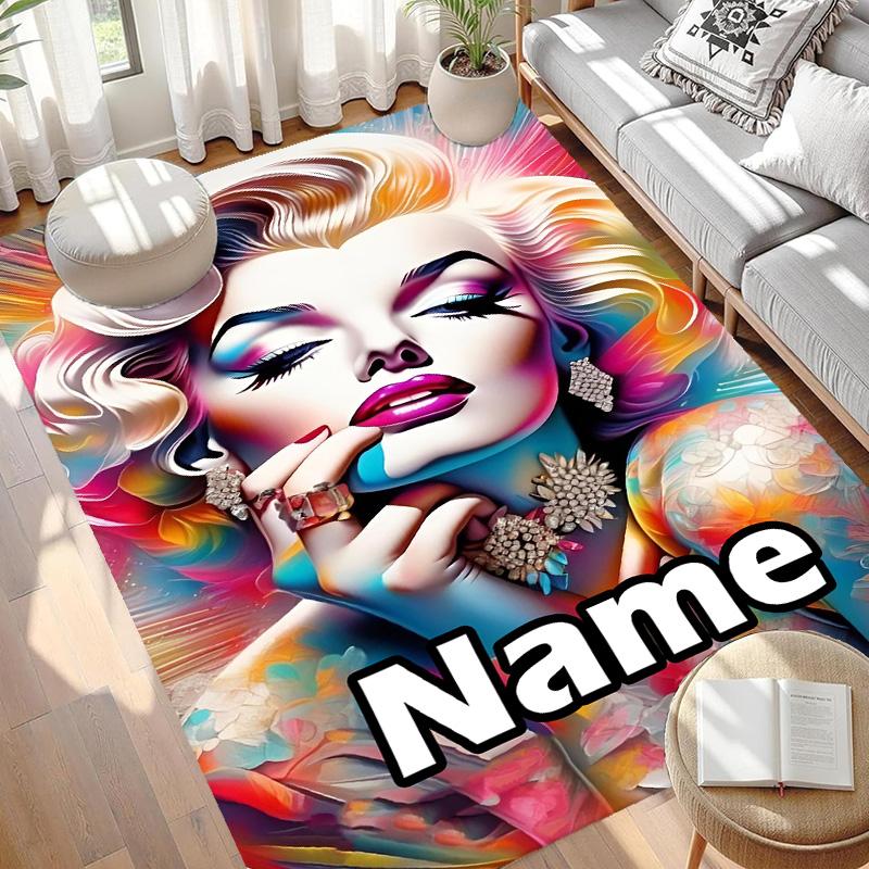 Custom Name Personalized Marilyn Monroe Print Carpet, Versatile Home Decor Rug, for Playroom, Apartment, Balcony, Entryway, Hallway Gift