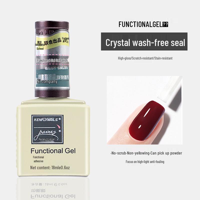 Rainie Nail Gel Builder: Strengthening Base & Tempered Top Coat with Matte Glass Sealer & Nail Tip Adhesive.