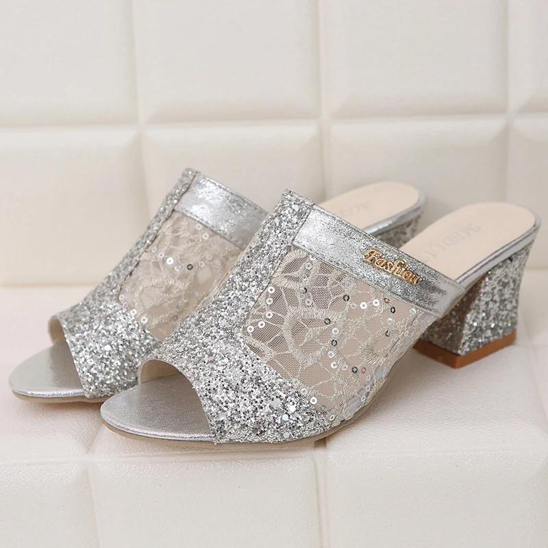 Dámské sandály Dámské letní pantofle Boty Sandály na vysokém podpatku Módní kamínkové Sandale Femme Zapatos De Mujer Tacones