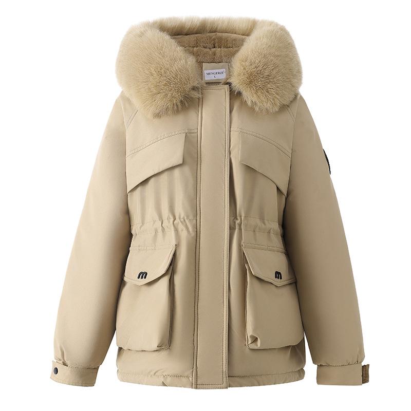 Pie Overcomes Women's Winter 2025 New Skinny Down Cotton Clothing Fashion Plush Thick Hair Collar Integrated Jacket
