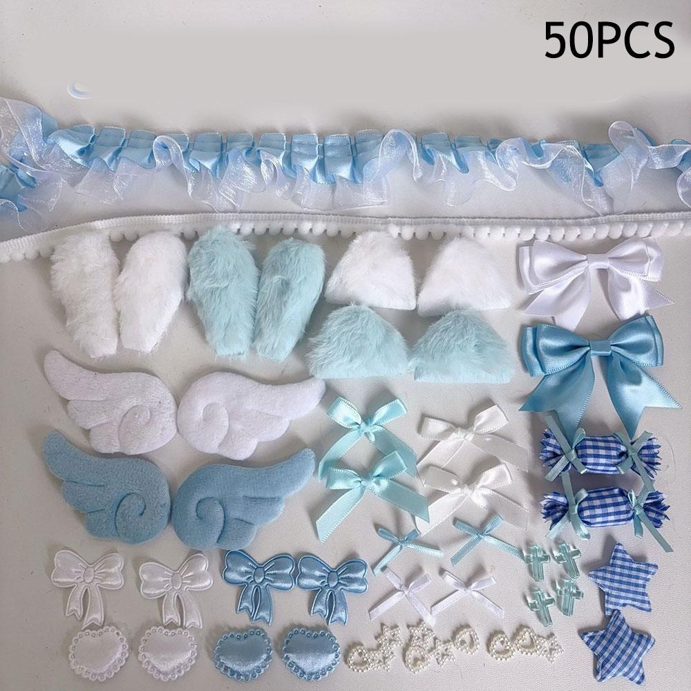 Colorful Material Pack Set DIY Plush Ear Handmade Material Pack Pink Bow Lace Pain Bag Card Cover Decoration 111pcs Material Kit