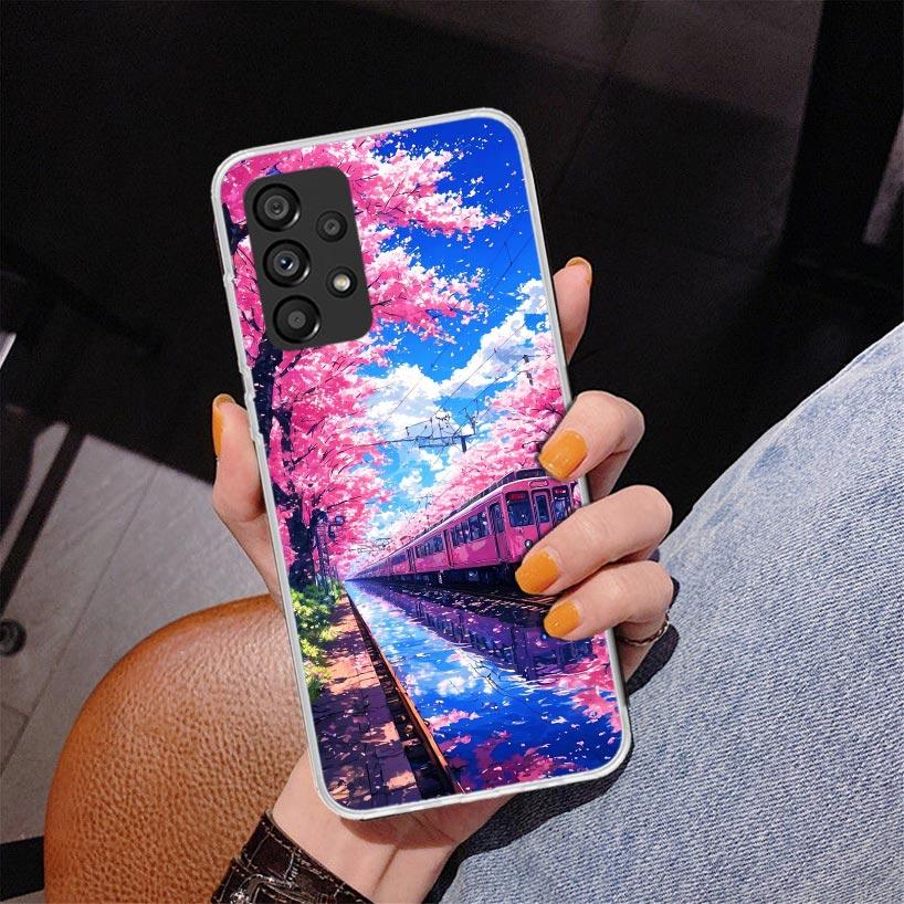Retro Japanese Sakura Train Phone Case For Samsung Galaxy A52 A32 A22 A12 A51 A31 A50S A30S A20S A10S Note 20 Ultra 10 Plus S10