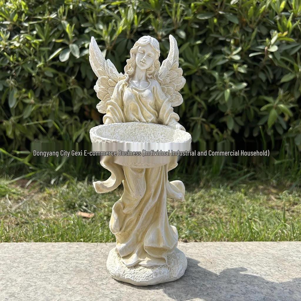 Bedårande sittande stor mage blomkruka skulptur för trädgård eller gräsmatta